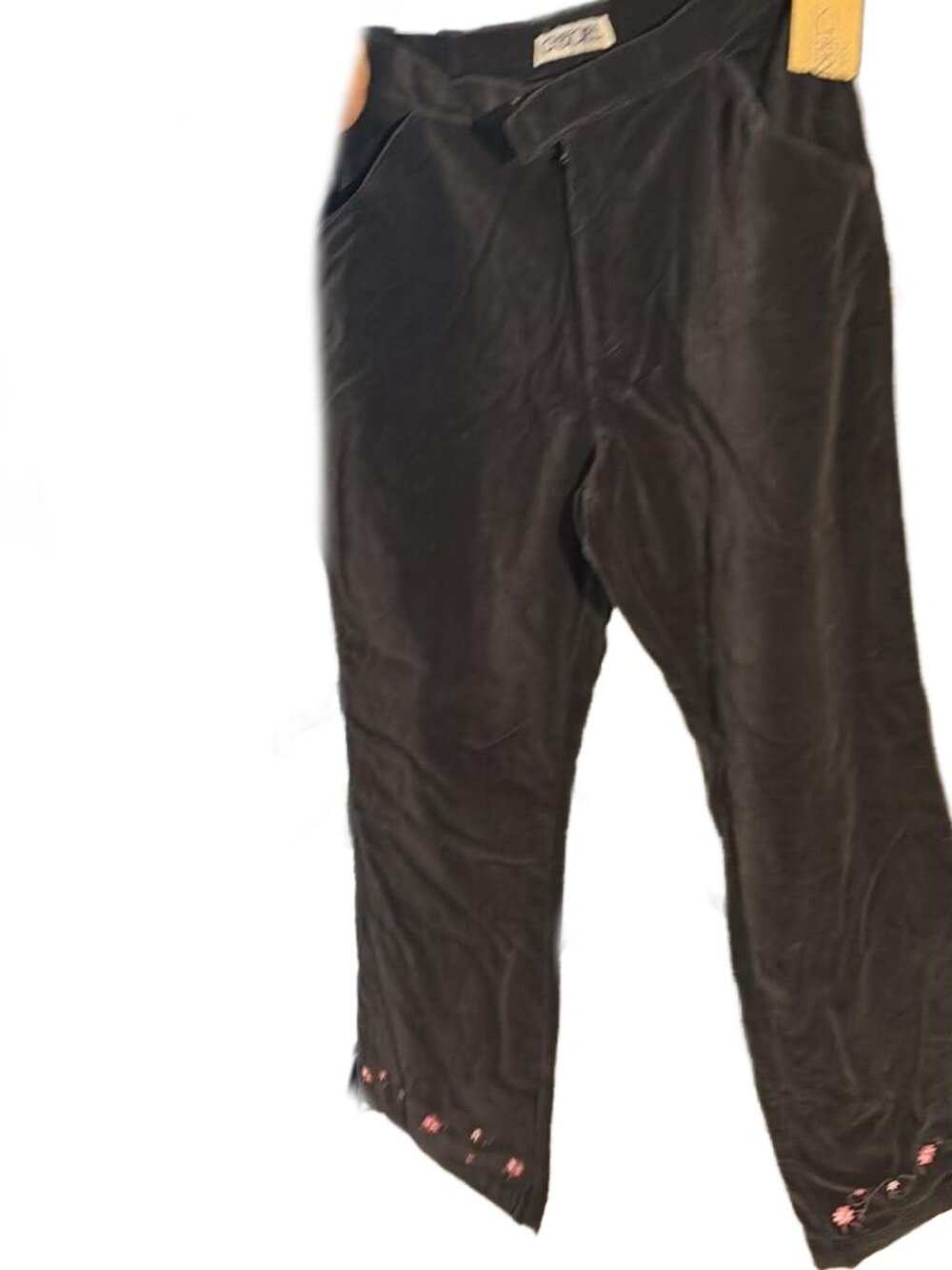 NWT Cherokee Velvet Wide Leg Pants – Embroidered Cuff Detail